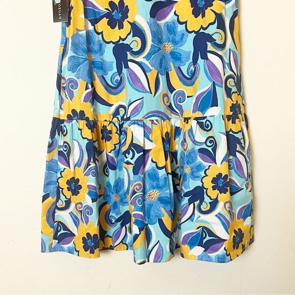 Donna Morgan Vibrant Floral Drop Waist Button-Down Shirt Dress, Sz 4 Blue - Picture 9 of 14